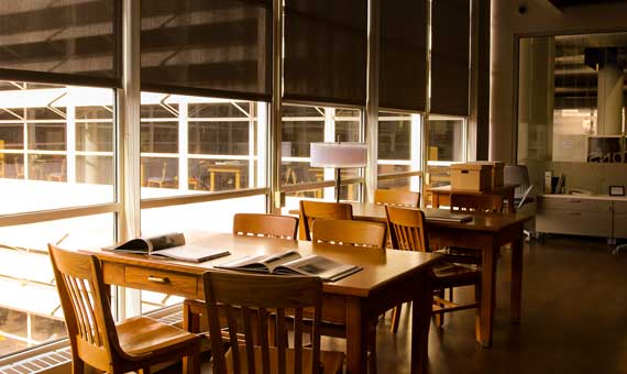 Photo of digital collections room at sunset