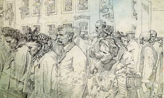 Gaston Save drawing of a street scene
