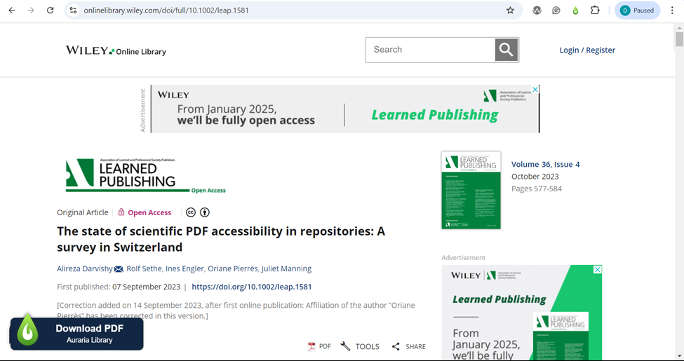 A view of LibKey automated guidance from an off-campus network.