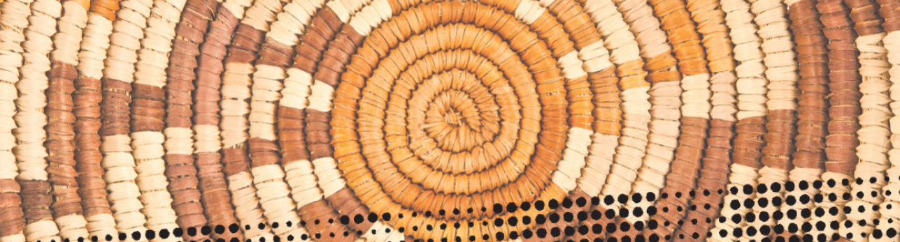 Abstract image featuring concentric circles in earthy tones of orange, brown, and beige. Patterns of dots and lines create a textured, harmonious design.