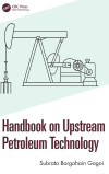 Book cover for Handbook on Upstream Petroleum Technology, with an oil pump jack illustration and CRC Press branding.