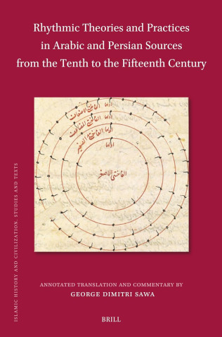 Book cover on rhythmic theories and practices in Arabic and Persian sources, with circular manuscript diagram.