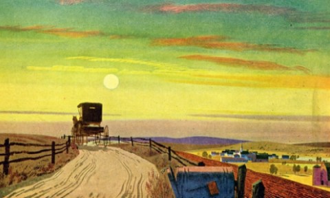 Scrap Book: Transportation and Communication. Image Source: Auraria Library Digital Collections Illustration of Camp Amache Internee in History of Transportation scrapbook.