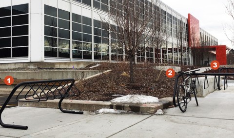New Bike Racks are here outside Auraria Library, Copyright @ Auraria Library New Bike Racks are here