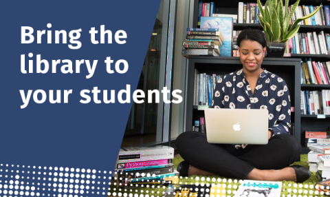 Photo by Christina Morillo from Pexels Photo of woman on the floor with books and text: "Bring the library to your students"
