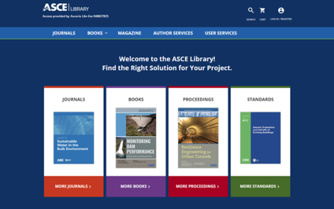 ASCE Library website Screenshot of the ASCE Library interface