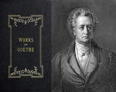 Portrait of Johann Wolfgang Von Goethe. Image Source: Auraria Library Digital Collections Book cover and black & white portrait of Johann Wolfgang Von Goethe