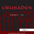Cover of "Crusades" Volume 12, 2013. Black background with bold red Gothic text. The book focuses on historical studies of the Crusades.