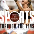 A woman athlete celebrates passionately on a field, holding her jersey in the air. The cover of a book titled "Sports Through the Lens" overlays the image.