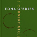 Green book cover with the title "The Country Girls" in gold, vertical text. "Edna O'Brien" appears horizontally in silver. Two dark brown semi-circles add a vintage feel.