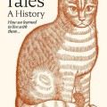 Illustrated book cover titled "Cat Tales: A History" by Jerry D. Moore. Features a detailed, sepia-toned drawing of a sitting cat, conveying a vintage feel.