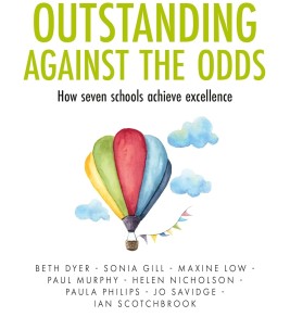 Cover of "Outstanding Against the Odds," features a colorful hot air balloon against a white sky with light clouds. The mood is uplifting and inspiring.